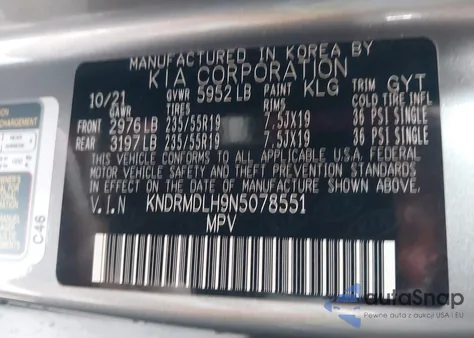 2022 Kia Sorento Plug-In Hybrid Sx Prestige from USA, damaged, VIN KNDRMDLH9N5078551